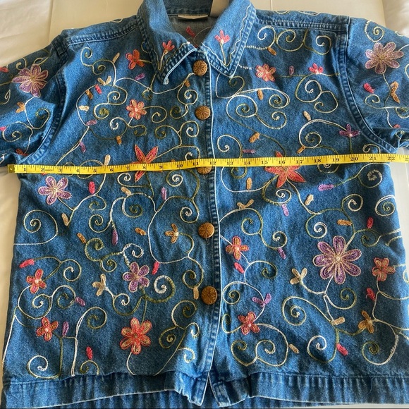 Vintage Units Embroidered Floral Denim Jean Shirt Jacket L - Picture 3 of 7